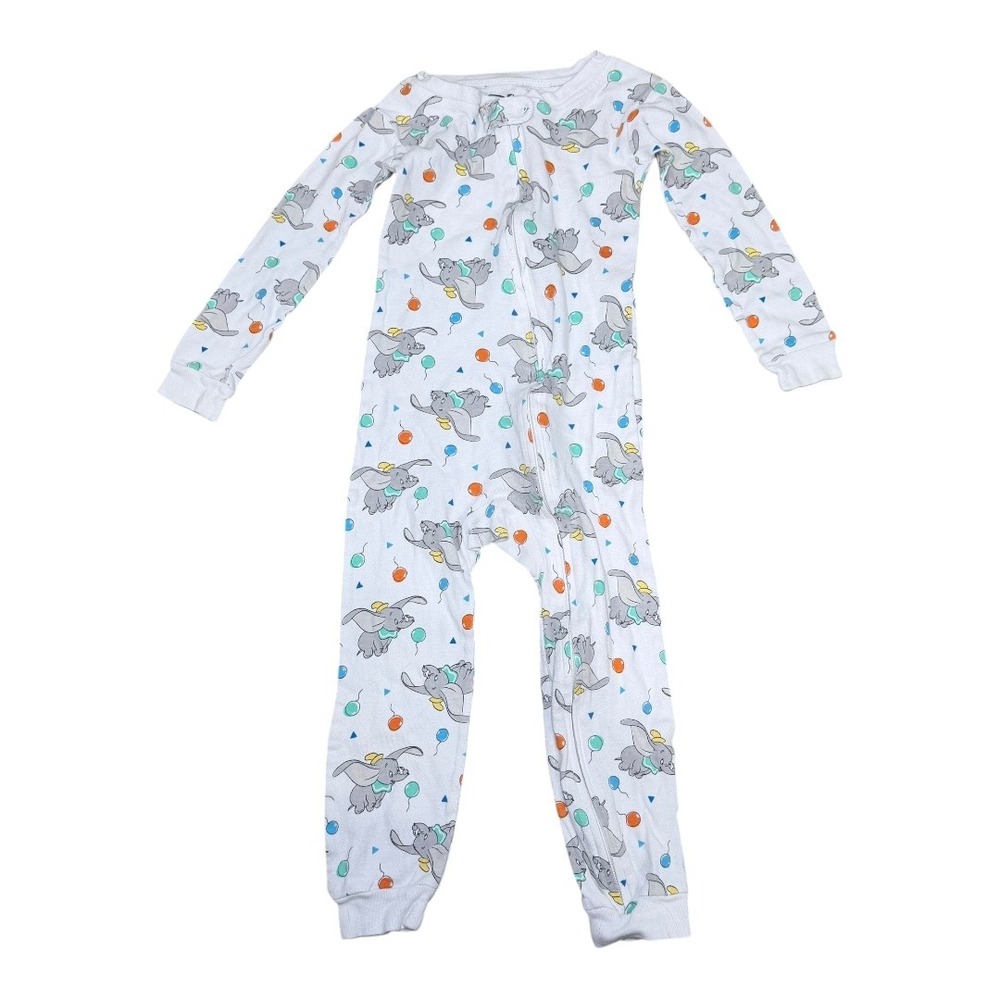 Disney Dumbo Pajamas Kids 4T Sleeper One Piece White Balloon Print Cotton Zip Up